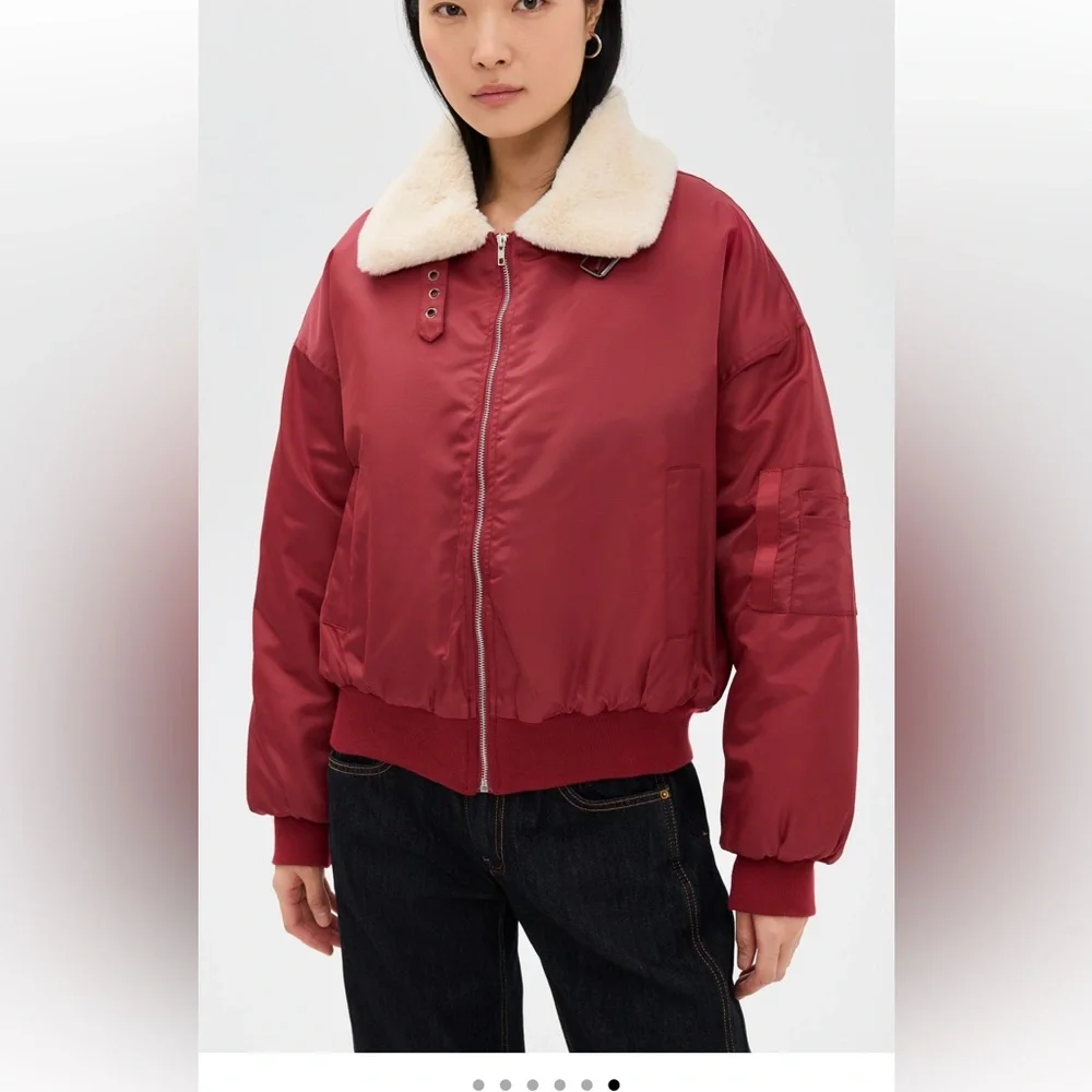 Lioness Burgundy Bomber Jacket with Cream Collar - Picture 6 of 6